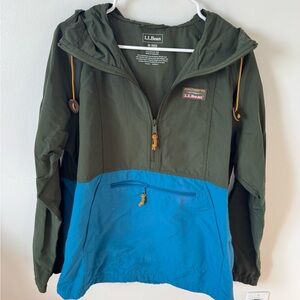 L.L. Bean Olive Green & Bright Blue Hooded Utility Anorak